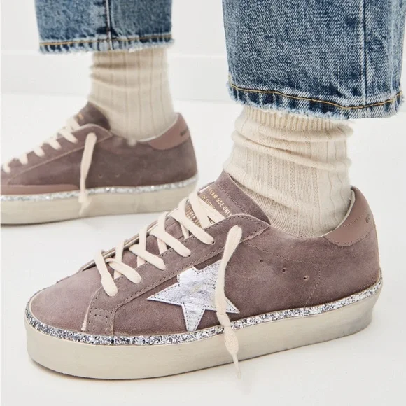 Golden Goose Hi Star Suede Upper Laminated Star Leather Heel Glitter Sneakers - Picture 2 of 10